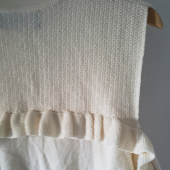 The Kooples Cold Shoulder Ruffle Merino Wool Knit flounce Sweater 3 cream large - Picture 9 of 15